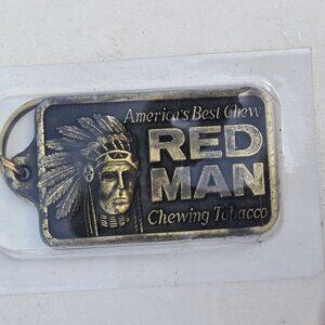 Vintage Red Man Chewing Tobacco Keychain Chew Advertising Collectible NOS